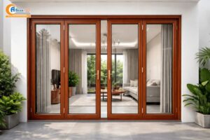 giá cửa nhôm giả gỗ 4 cánh